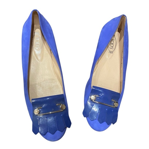 Tod’s / Leather Loafers Pin suede blue cobalt Application 39.5 9.5 - Picture 1 of 9